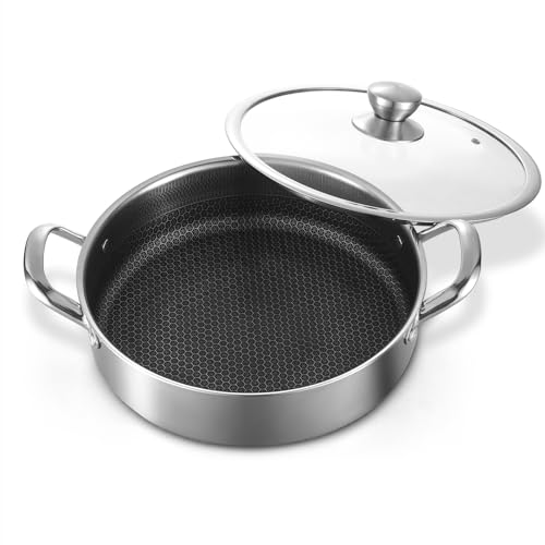 Toutrop Stainless Steel 7QT Saute Pan 14 Inch Deep Frying Pan with Lid Nonstick,Hybird Induction...