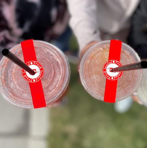 Safe Secure Tamper Evident Seals for Christmas Drink Beverage Lids 1\" x 9\" Sealed for Freshness Labels Food Delivery Safety Stickers for Coffee Milk Tea Ice Cream Seal 250pcs (Red)