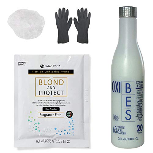 Hair Lightening Kit – Hair Lightener, 20 Volume Developer, Nitrile Glove & Processing