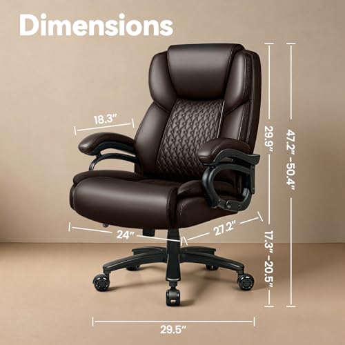 Image of Waleaf 600lbs Big and Tall Office Chair, Heavy Duty Chair for Heavy People, Adjustable Ergonomic Lumbar Support Executive Chair, Large High Back and Quiet Rubber Wheels