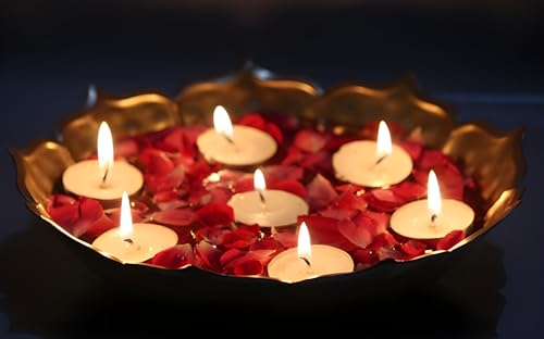 Image of Metal Taj Urli Bowl for Pooja (25x25x6.5) cm Golden Lotus Flower Style Diya Candle Holder for Home Living Room Office Decoration