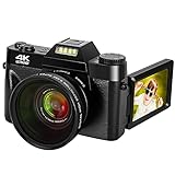 4K Digital Camera 48MP Camera Vlogging Camera for YouTube 30FPS Video Camera 16X Digital Zoom Camera with Flip Screen Camera (Fixed Focus&Without Micro sd Card) (Black)