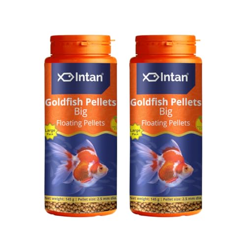 Image of Intan Goldfish Pellets Fish Food | Big Floating Pellets for Fish | Daily Nutrition Fish Feed for Health & Growth | Large Pack 145 Gm Each, Pellet Size - 2.5 mm Dia, Pack of 2,All Life Stages