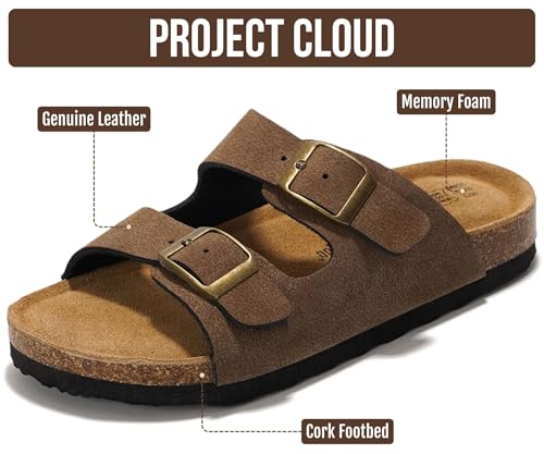 Image of Project Cloud Kids Sandals, 100% Genuine Leather Slides for Boys & Girls | Natural Cork Footbed Non Slip Lightweight Water Resistant Sandals - Beach Footwear Sandals for Kids - Comfortable Kids Slides