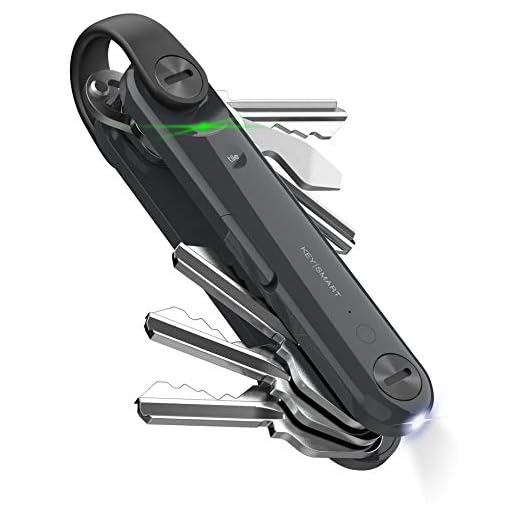 KeySmart Max Trackable Smart Key Organizer - Tile Tech Compact Keychain Key Holder, LED Flashlight, Tile Bluetooth Key Finder, Attach Car Key Fob, Keychain Accessories (up to 14 Keys, Steel Gray)
