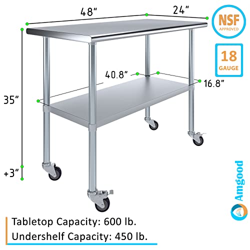 Image of AmGood 48 inch Long x 24 inch Deep Stainless Steel Table with Casters