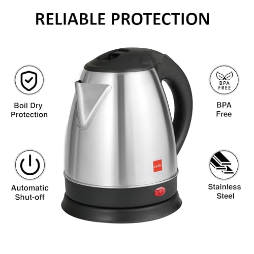 Image of CELLO Lifestyle Stainless Steel Electric Kettle 1.5L + Sippa Steel Water Bottle 500 ml Black Combo | Double Wall, Auto-Shut Off Protection, Cool Touch Handle | Electric Kettle For Boiling Hot Water