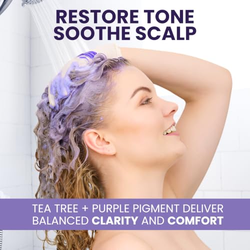 Image of KESMEDIK Tea Tree Purple Shampoo for Bleached Blonde, Silver & Gray Hair, Anti-Brass Toning, Cleans & Hydrates Hair, Refreshes Itchy Scalp, Sulfate-Free Botanical Formula, 16 fl oz