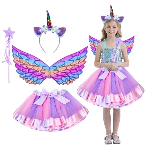 DKDDSSS Disfarce princesa menina, vestido de princesa, disfarce unicórnio para menina, conjunto de cosplay de unicórnio, para festa de Cosplay, casamento, festa, tamanho 3-8 anos (roxo)
