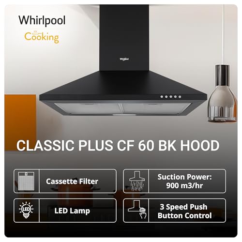 Whirlpool 60cm 900 m3/hr Cassette Filter Kitchen Chimney with 5 Years WARR on Motor | CLASSIC PLUS CF 60 BK HOOD | Black | 3 Speed Push Button Control view 2