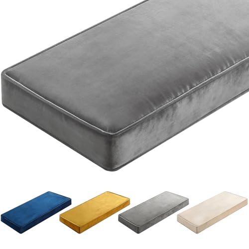 Wenqik Bench Cushions 42x16x4 Inch Window Seat Cushions for Indoor Furniture Velvet Kitchen Dining Bay Seat Tufted Porch Swing Thicken Bench Pad Memory Foam(Gray)