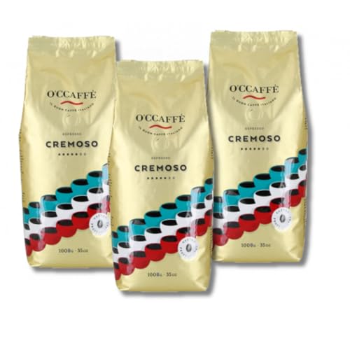 Café en Grano Cremoso O'CCAFFE 3 x 1 kg – Delicado, Aterciopelado y Aromático con Notas de Chocolate – Mezcla Compleja y Refinada – Granos de Café Tostados para un Sabor Suave y Equilibrado.