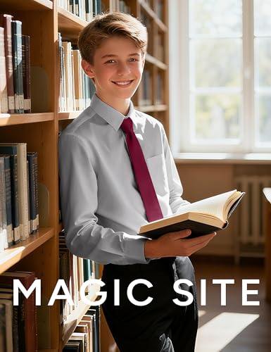 Image of Boys Long Sleeve Button-Down Dress Shirts with Tie: 2 Fabrics (Stretch /Standard) & 2 Fits (Regular /Husky)