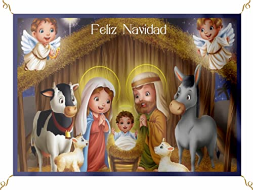 Porras E&B Balconera Navidad Colgaduras niño Jesús Dios ha Nacido Portal de Belén nacimiento (70 X 100 cm) Tela Blanca Cover