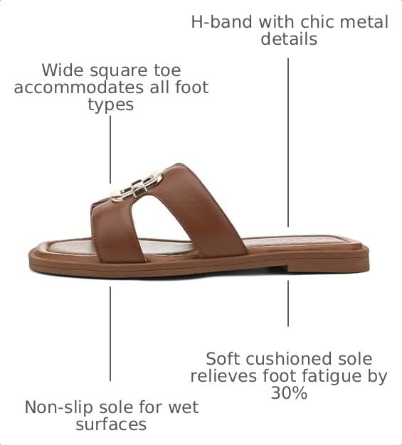 Image of UBFEN Womens Square Toe Flat Sandals Slides Dressy Comfortable for Beach