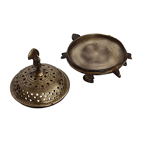 Image of eCraftIndia Golden Brass Peacock Decorative Dhoop Holder Incense Burner for Home Temple Pooja Mandir | Incense Holder Gift for Diwali Housewarming
