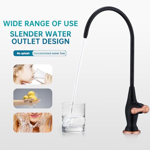Image of Sink Drinking Water Faucet, Sink Water Filter System, Suitable for Most Reverse Osmosis or Water Filtration Systems, Stainless Steel Reverse Osmosis Faucet for Kitchen Bar, Black+ Red Copper