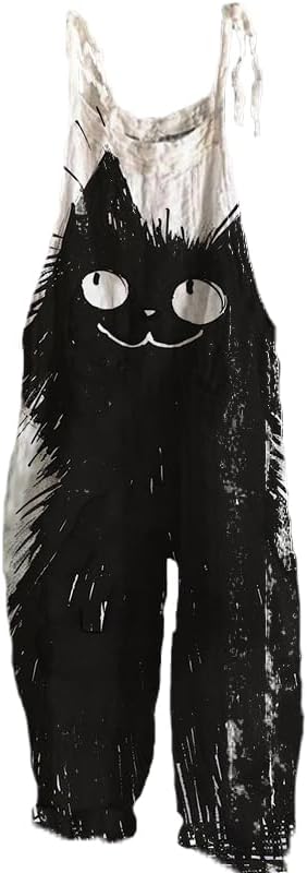 MARSVOVO Womens Overalls Plus Size Loose Fit Animal Print Sleeveless Jumpsuit Wide Leg Romper Casual Jumpsuits with Pockets