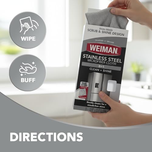 Weiman Microfiber Cloth for Stainless Steel - Safely Traps and Removes Dirt, Oil and Grime to Protect From Scratches 1.40" x 3.56" - image 8