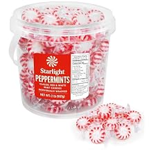 Starlight Peppermint Candy 2lb Bucket - Individually Wrapped Mints, Red & White Bulk Hard Candy for Office, Parties & Christmas Treats Approx 160 Pcs
