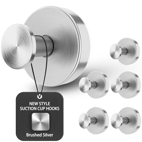 Image of BKV Suction Cup Hooks for Glass Window,Removable Shower Hooks for Inside Shower,Metal Towel Hooks for Bathrooms,6 Pack(Silver)