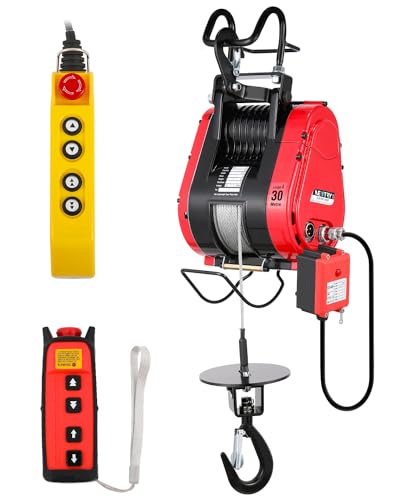 NEWTRY 電動ウインチ 電動ホイスト クレーン 巻き上げ機 牽引 無線制御 有線制御 荷重350kg 吊り上げ高さ29m 2種類のリフト速度5m/min、14m/min 車庫、作業場用 業務用 1500W 110V