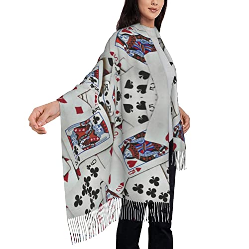 Mvirnsw Playing Cards Poker Games Queen King Scarf Fashion Soft Fall Winter Scarves Fringe Warm Shawl Wraps For Women Girls Gifts4