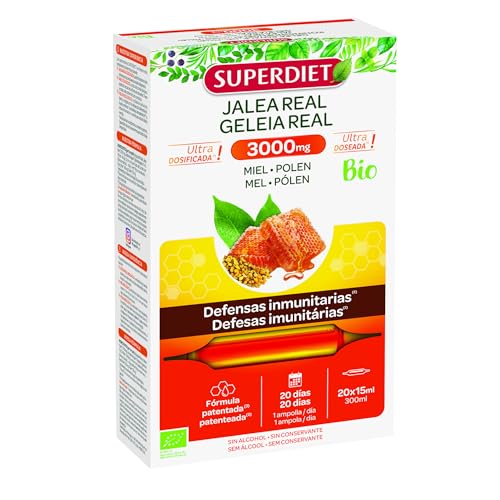 SUPERDIET - JALEA REAL 3000MG - FORMULA PATENTADA - DEFENSAS INMUNITARIAS - ULTRA DOSIFICADO -20 AMPOLLAS DE 15ML