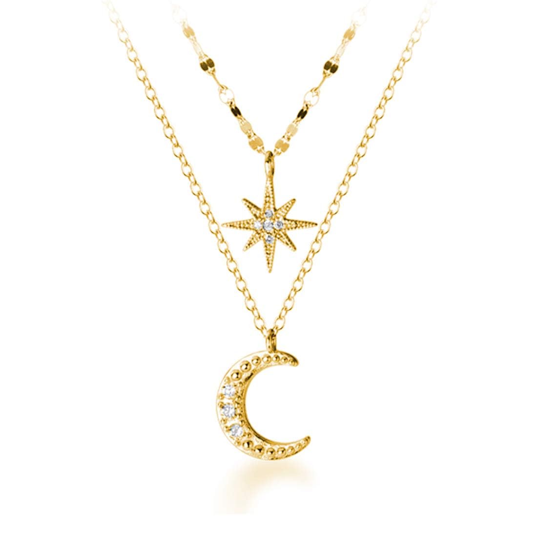SLUYNZ 925 Plata Esterlina Collar en Capas Cadena Luna Estelar Choker Collar para Mujeres Chicas Adolescentes Gargantilla Cadena Capas