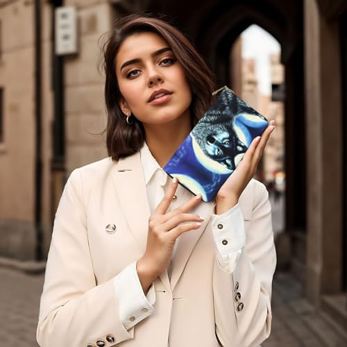 Cartera de mano Wolf Under Moon versátil con compartimento para móvil y monedas 6