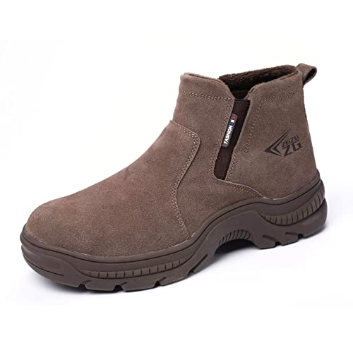 Micoklinlin Steel Toe Shoes for Men Waterproof Welding Shoes Lightweight Suede Leather Safety Shoes for Winter Work Slip-on Casual Puncture Proof Work Boots