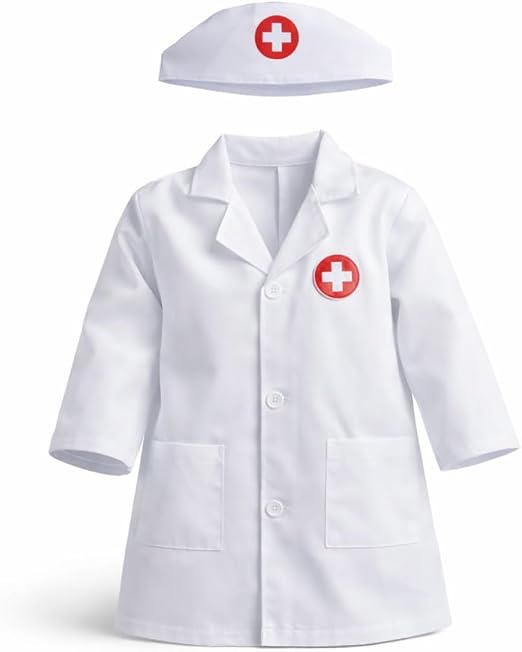 WIRZUL Déguisement de Médecin pour Enfant avec Blouse Blanche et Coiffe Médicale