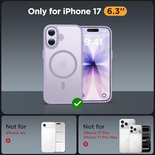 Image of Miracase Magnetic for iPhone 17 Case (Compatible with MagSafe) with Screen Protector Military-Grade Protection, Anti-Fingerprint Translucent Matte Phone Cover for iPhone 17 6.3 inch, Light Purple