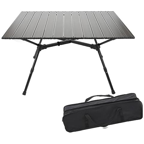 Height Adjustable Folding Camping Table Outdoor Lightweight Aluminum Tables of 4 Positions Ultralight Aluminum Frame Compact with Carry Bag for Camp, Beach, Picnic Cover