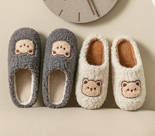 Cartoon Bear House Slipper for Women Winter Thick Warm Furry Slides Memory Foam Cozy Indoor Outdoor Plush Slipper2