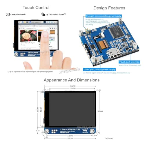 Image of 2.8inch HDMI IPS Capacitive LCD Display (H) Resolution 480x640 Adjustable Brightness Fully Laminated Screen Monitor for Raspberry Pi 5 4 3 B B+ and AI PC Windows 11 /10 / 8.1 /8 / 7 @XYGStudy