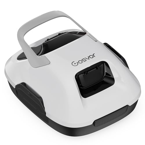 Gosvor Robot Limpiafondos Piscina Automático,con Filtración de 180μm,con 90 Minutos de Autonomía,Tiene Autoaparcamiento,para Piscinas de 80m² sobre el Suelo y Subterráneas Planas,Blanco y Gris