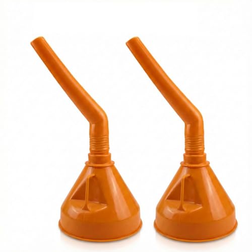 Image of 2 Pack Yellow Fuel Funnel – Hands-Free Angled Channel with Flat Spout Plastic for Petrol, Diesel, Oil, Water Anti-Spill Design for Easy Refilling - Lightweight, Durable, Universal Fit