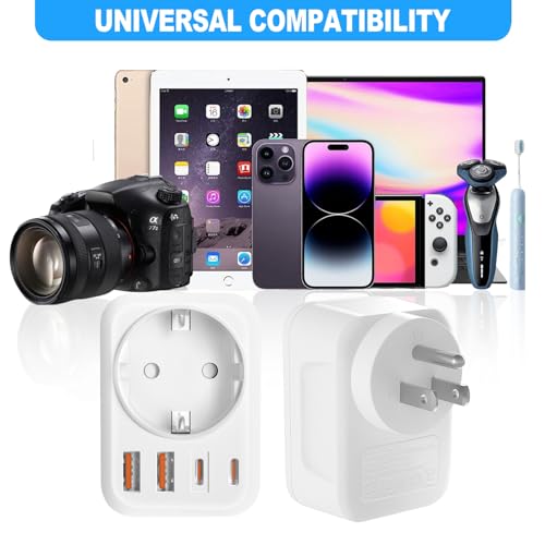 Reiseadapter USA-Adapter USA mit 2 USB 2 Typ-C(3.4A),mit 1 AC,5-in-1 USA Adapter Steckdose,Stromadapter USA,Adapter USA Deutschland Stecker,Steckdosenadapter Typ B für Amerika Kanada Thailan Mexiko
