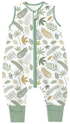 Image of Chilsuessy Toddler Sleep Sack with Feet 2-3 T, 0.5 TOG Cotton Baby Wearable Blanket with Legs, Sleep Bag Walker with 2-Way Zipper, Green Leaf