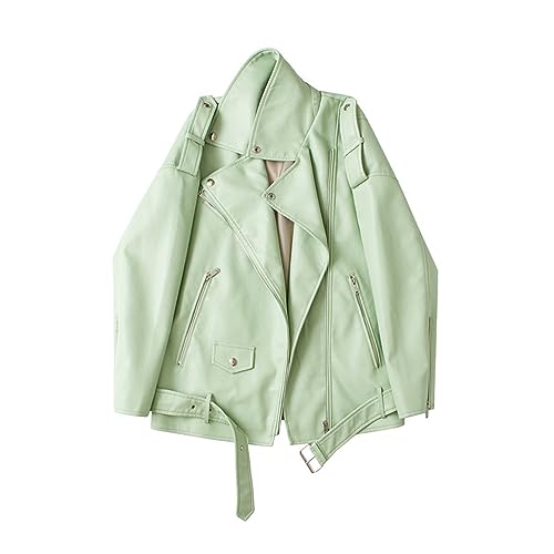 Veste en cuir ample Dninmim menthe M avec ceinture pour femme