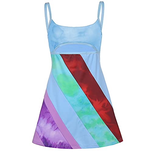 Image of Aopwsrlyi Women's Spaghetti Strap Mini Dress Sexy Sleeveless Backless Colorful Print Summer Going Out Club Party Dress