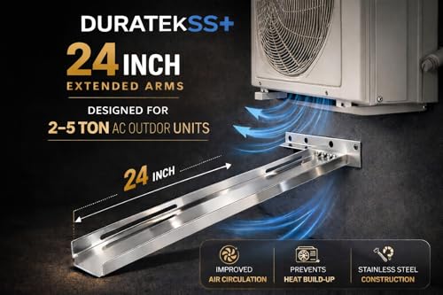 Image of SS204 Heavy Duty Stainless Steel AC Stand Wall Mount Bracket for 2-5 Ton | 2 mm Thick | 24-Inch Support Arms | Complete SS Fastener Kit