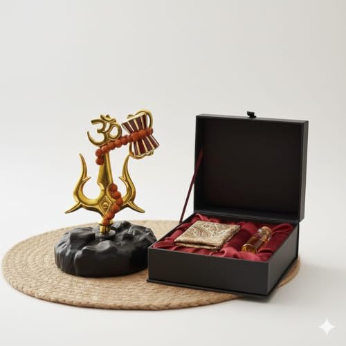 Image of Trishul with Damru Standing Decorative Showpiece Statue murti for Car Dashboard Pooja, Decoration, Temple, Home Decor 4 inch, Resin, Religious Black (Black)