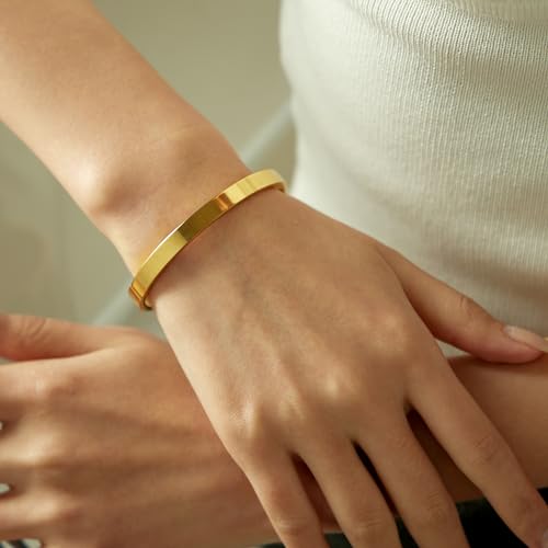 Gold Bracelets for Women, 18K Gold Plated Cubic Zirconia Bangle Bracelets Stainless Steel Eternity Crystal Oval Bracelet Cuff Bracelets for Women Jewelry4