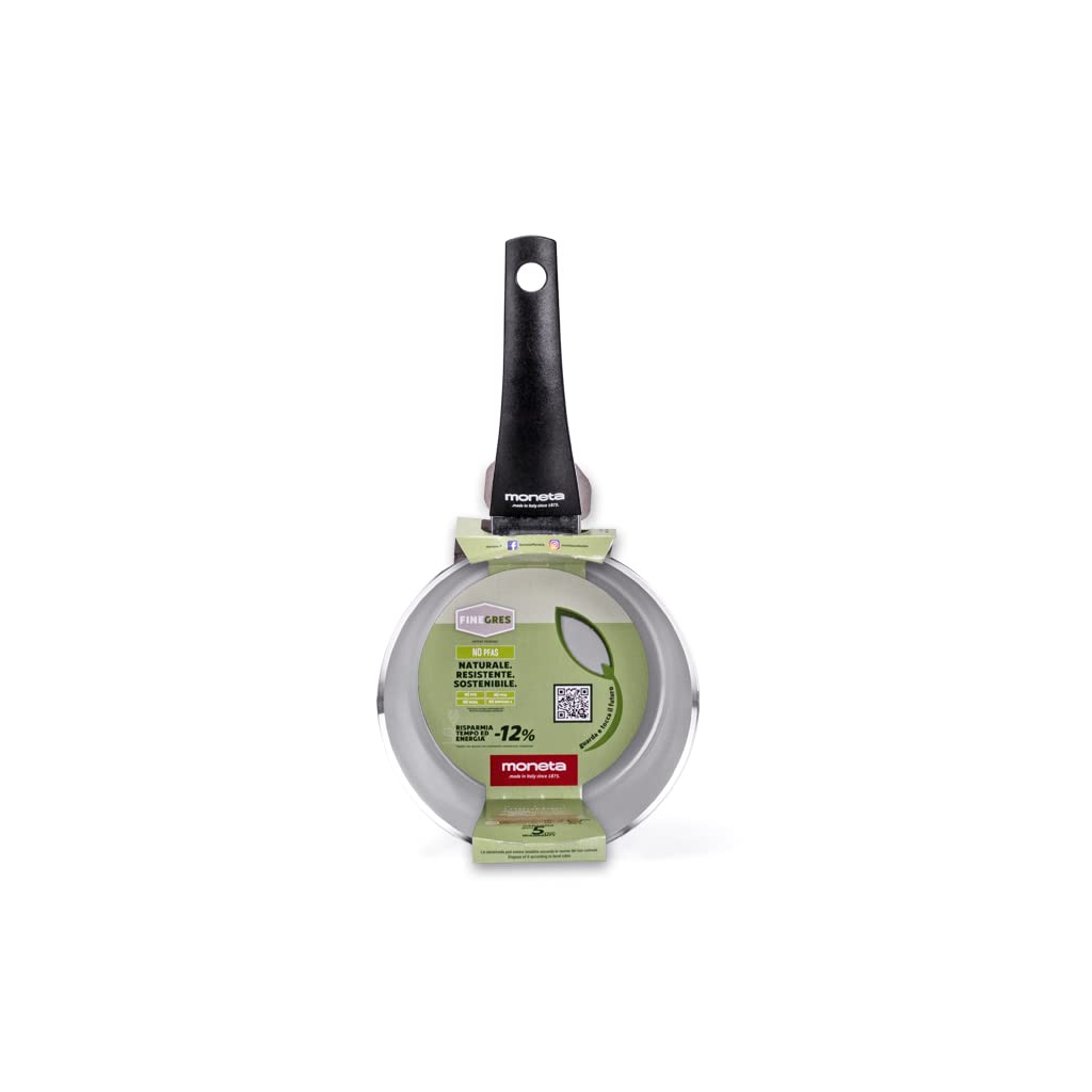 Moneta Futura casseruola 1manico, 16cm, rivestimento naturale FineGres (NO PFAS), anche per induzione. 100% Made in Italy