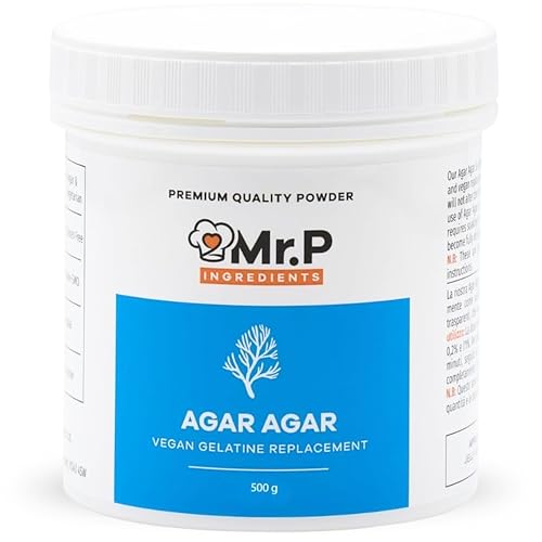 Mr.P Ingredients Agar Agar Poudre 500g Pot, Gelifiant Alimentaire Naturel et Végétal pour Gelées, Desserte, Cuisine Moléculaire et Mixologie, Sans Gluten,...