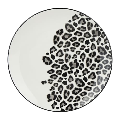 Delys 546151 Tafelservice aus Porzellan, 18-teilig, für 6 Personen, flache Teller, Suppenteller, Dessertteller, Farbe: Schwarz, Motiv Leopard