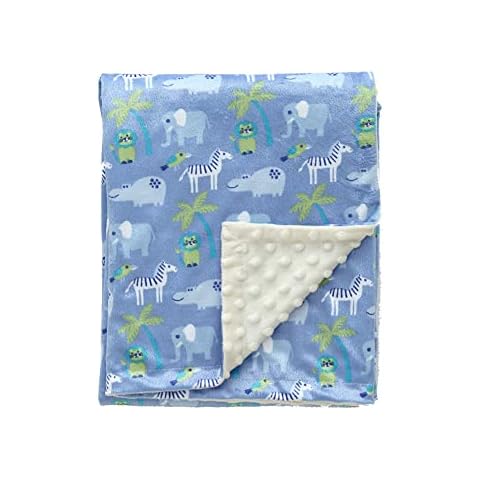 CREVENT Minky Baby Blanket for Boys Soft Plush Receiving Gift for Newborns Toddlers Swaddling(Cute Animal Printed + Dot Backing - Zoo 75cmX100cm) Cover