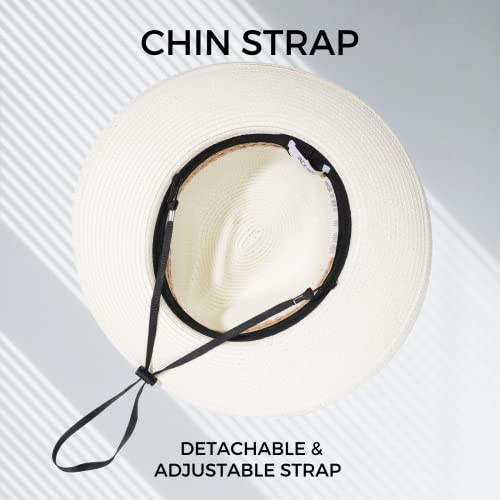 Accsa Straw Panama Hat For Women Stylish Wide Brim Sun Hat Adjustable Beach Hats Ladies Summer Fedora Upf50+ Cream White thumb #4